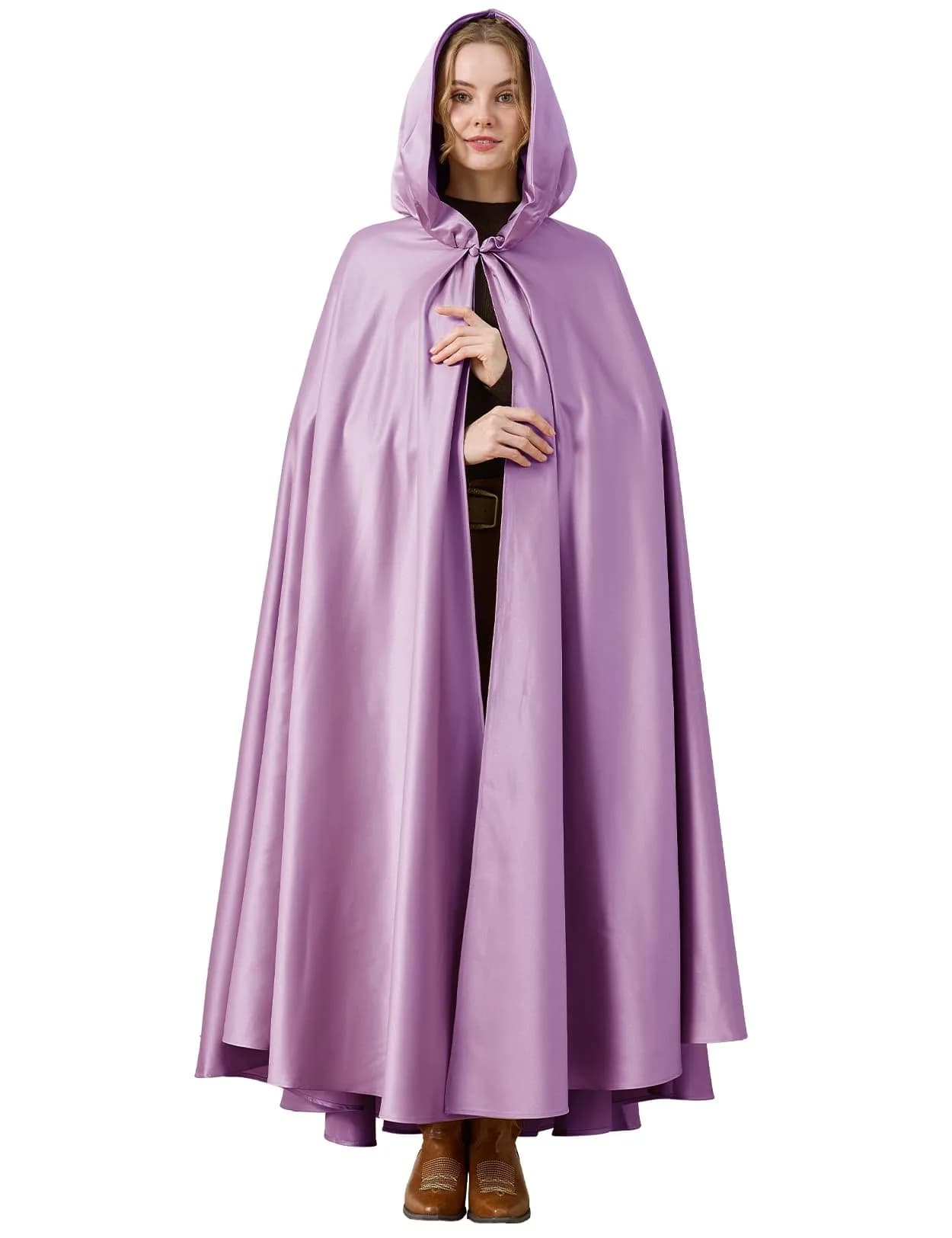 BEAUTELICATE Women's Wedding Hooded Cape Bridal Cloak Full Length | Elegant Satin Design for Special Occasions