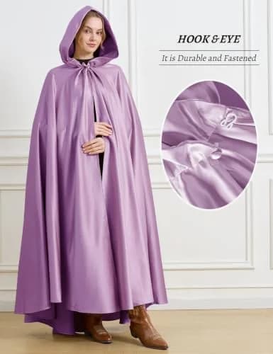 BEAUTELICATE Women's Wedding Hooded Cape Bridal Cloak Full Length | Elegant Satin Design for Special Occasions thumbnail 4