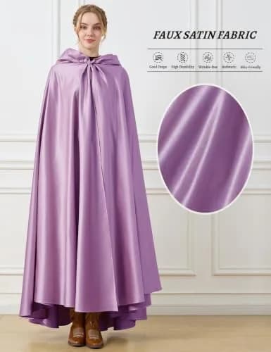 BEAUTELICATE Women's Wedding Hooded Cape Bridal Cloak Full Length | Elegant Satin Design for Special Occasions thumbnail 5