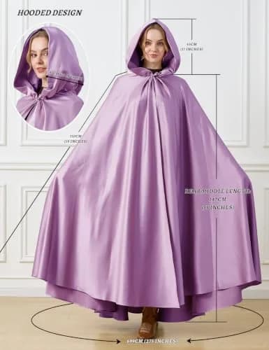 BEAUTELICATE Women's Wedding Hooded Cape Bridal Cloak Full Length | Elegant Satin Design for Special Occasions thumbnail 6