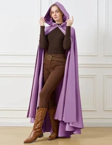 BEAUTELICATE Women's Wedding Hooded Cape Bridal Cloak Full Length | Elegant Satin Design for Special Occasions thumbnail 2