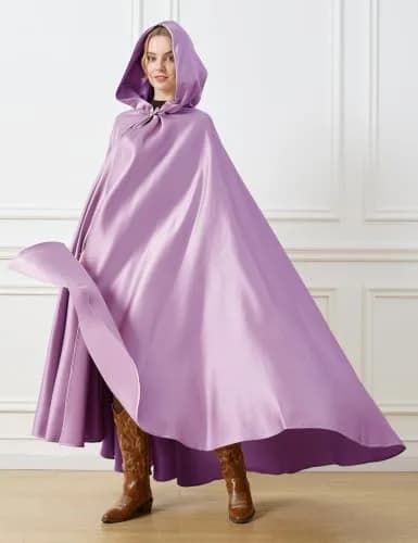 BEAUTELICATE Women's Wedding Hooded Cape Bridal Cloak Full Length | Elegant Satin Design for Special Occasions thumbnail 3