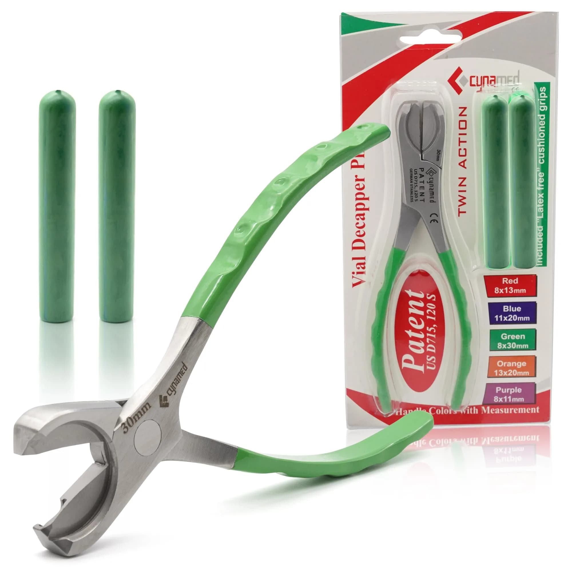 Cynamed Twin Action Decapper Pliers | Easy Crimped Vial Cap Removal, German Stainless Steel, 8mm & 30mm | Professional Lab Tool