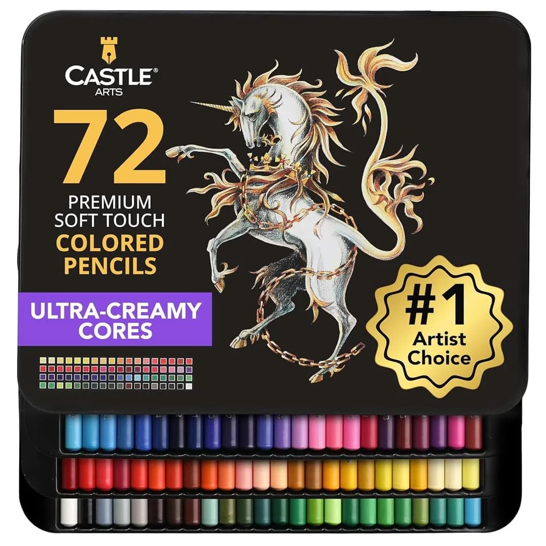 Castle Art Supplies 72 Colored Pencils for Adults - Soft Core Leads | Assorted Colors Writing Instrument — Multicolor