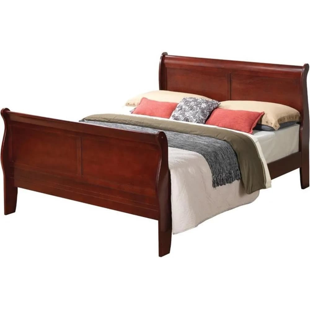 Glory Furniture Louis Phillipe King Sleigh Bed in Cherry | Classic Wooden Bed Frame in King Size