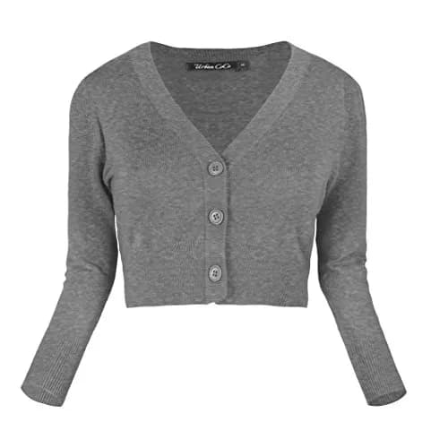 Urban CoCo Women's Cropped Cardigan V-Neck Button Down Sweater 3/4 Sleeve (S, Heather Gray) | Lightweight Knit for Women thumbnail 2