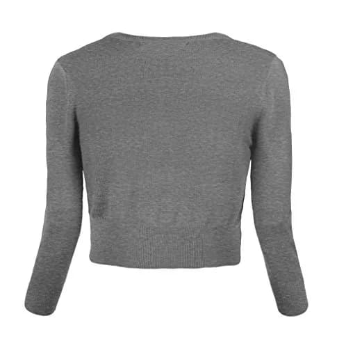 Urban CoCo Women's Cropped Cardigan V-Neck Button Down Sweater 3/4 Sleeve (S, Heather Gray) | Lightweight Knit for Women thumbnail 3