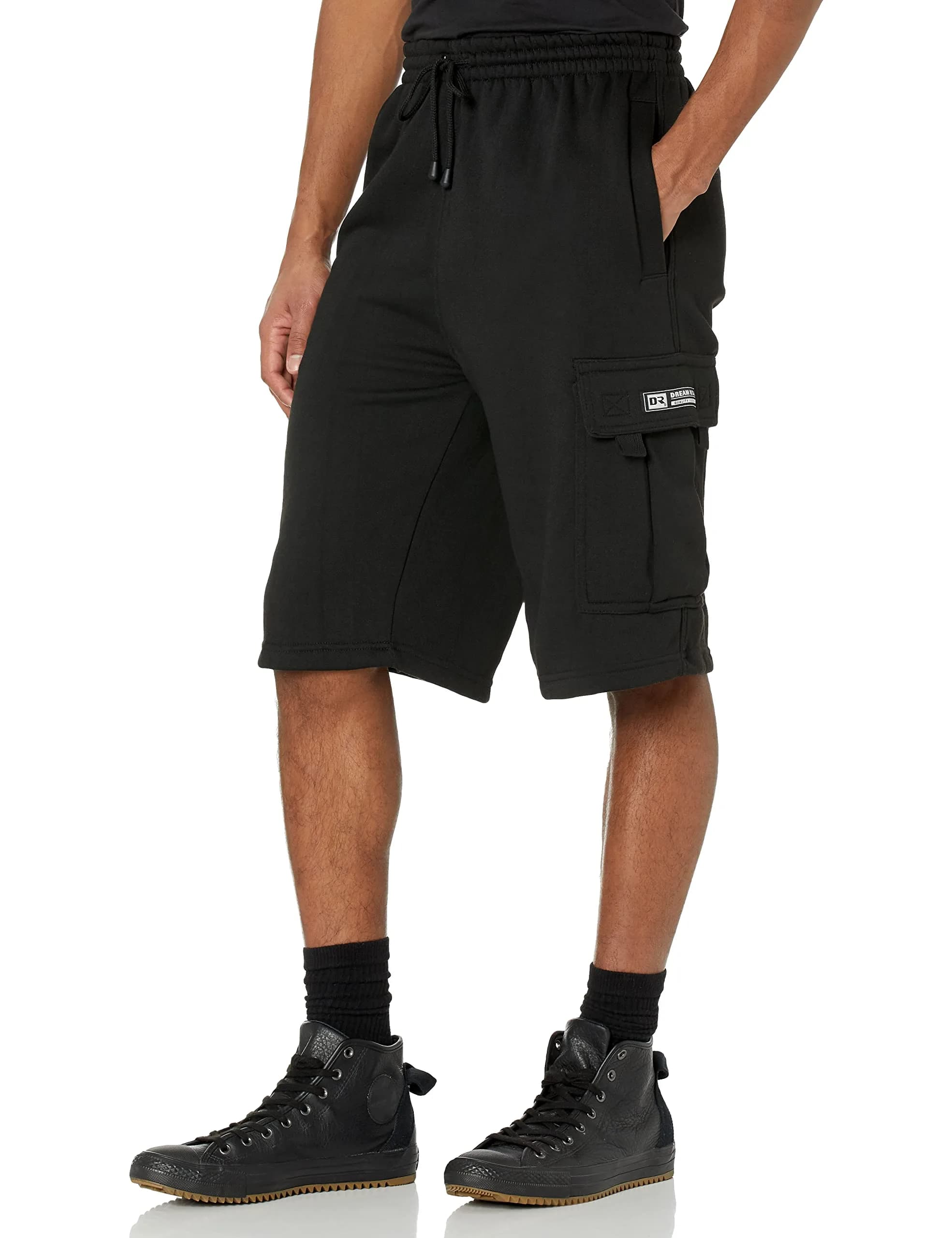 DREAM USA Men's Heavyweight Fleece Cargo Shorts | Loose Fit, Durable Stitching, Elastic Waistband, Secure Pockets — Black