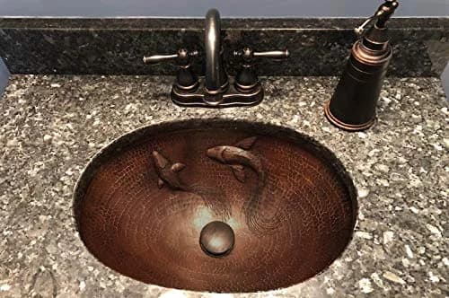 Premier Copper Products LO19FKOIDB 19-Inch Oval Copper Bathroom Sink with Koi Fish Design | Handcrafted, Recycled Copper, Limited Lifetime thumbnail 4