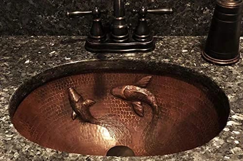 Premier Copper Products LO19FKOIDB 19-Inch Oval Copper Bathroom Sink with Koi Fish Design | Handcrafted, Recycled Copper, Limited Lifetime thumbnail 5