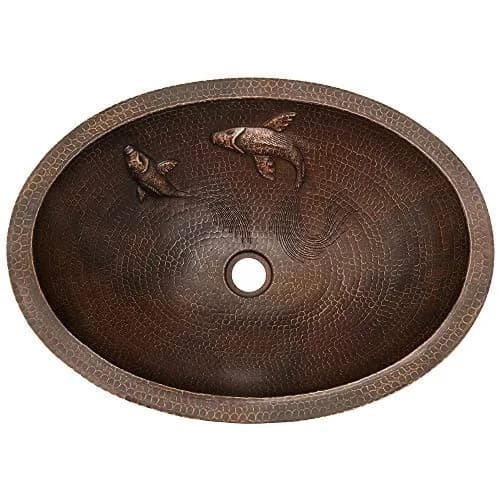 Premier Copper Products LO19FKOIDB 19-Inch Oval Copper Bathroom Sink with Koi Fish Design | Handcrafted, Recycled Copper, Limited Lifetime thumbnail 2