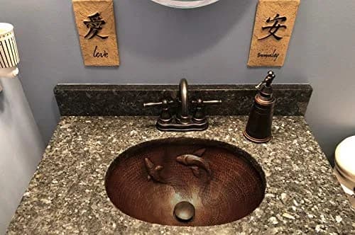 Premier Copper Products LO19FKOIDB 19-Inch Oval Copper Bathroom Sink with Koi Fish Design | Handcrafted, Recycled Copper, Limited Lifetime thumbnail 3