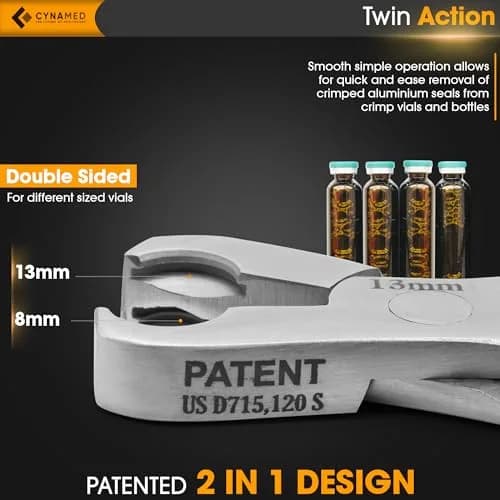 Cynamed Twin Action Decapper Pliers - Perfect for Decapping 8mm & 13mm Vials | German Stainless Steel thumbnail 2