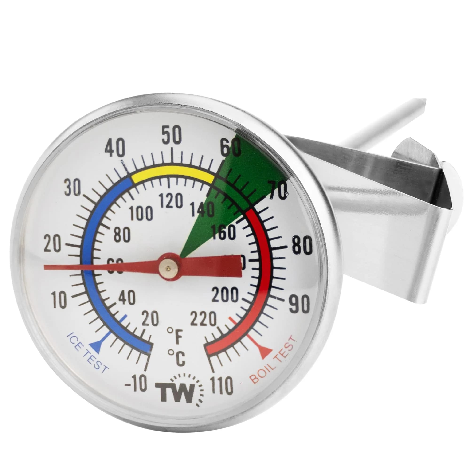 Thermometer World Milk & Coffee Thermometer 165mm Probe | Easy Read Analog Gauge for Steaming Milk, Yogurt, Cheese Making — Steel