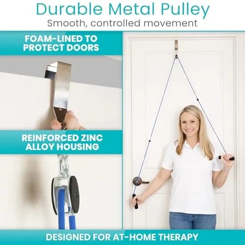 Vive Shoulder Pulley System for Physical Therapy - Rotator Cuff Pain Rehab Exerciser with Metal Pulley & Blue Handles thumbnail 4