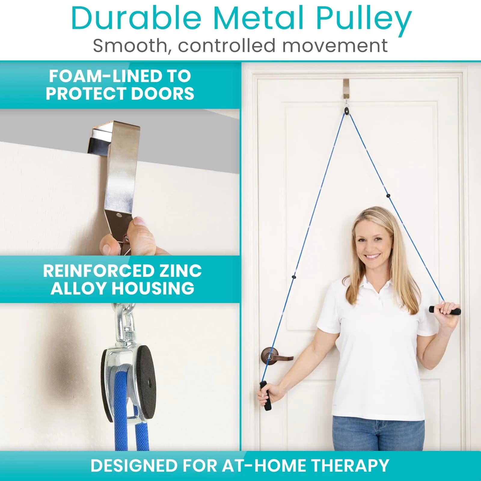 Vive Shoulder Pulley System for Physical Therapy - Rotator Cuff Pain Rehab Exerciser with Metal Pulley & Blue Handles - view 4