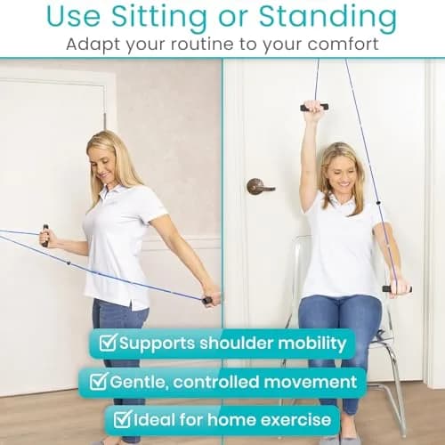 Vive Shoulder Pulley System for Physical Therapy - Rotator Cuff Pain Rehab Exerciser with Metal Pulley & Blue Handles thumbnail 7