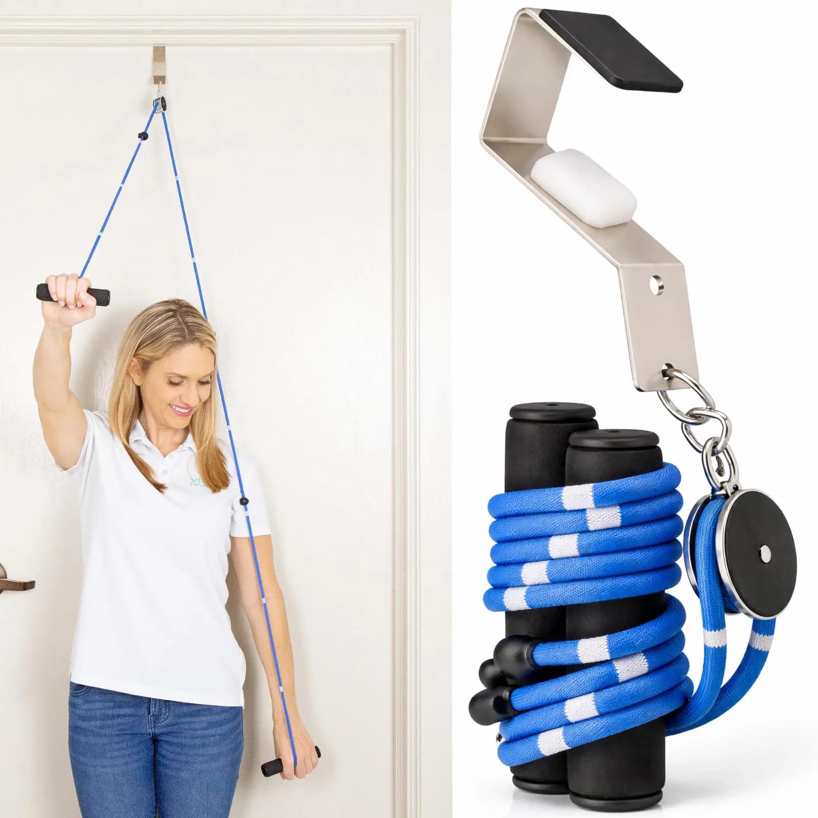 Vive Shoulder Pulley System for Physical Therapy - Rotator Cuff Pain Rehab Exerciser with Metal Pulley & Blue Handles - main product image