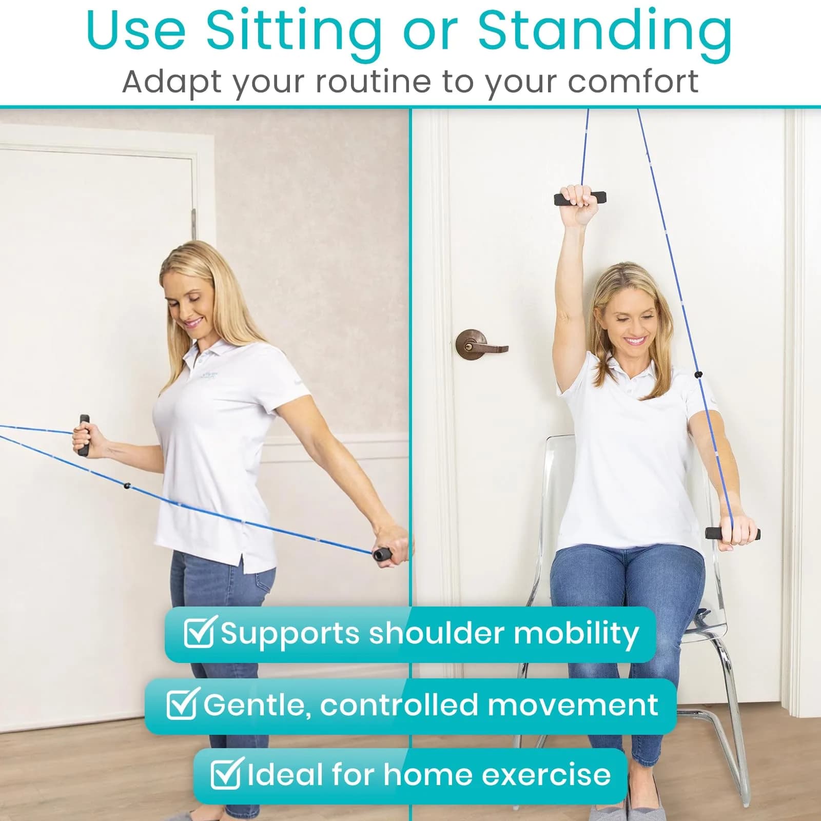 Vive Shoulder Pulley System for Physical Therapy - Rotator Cuff Pain Rehab Exerciser with Metal Pulley & Blue Handles - view 7