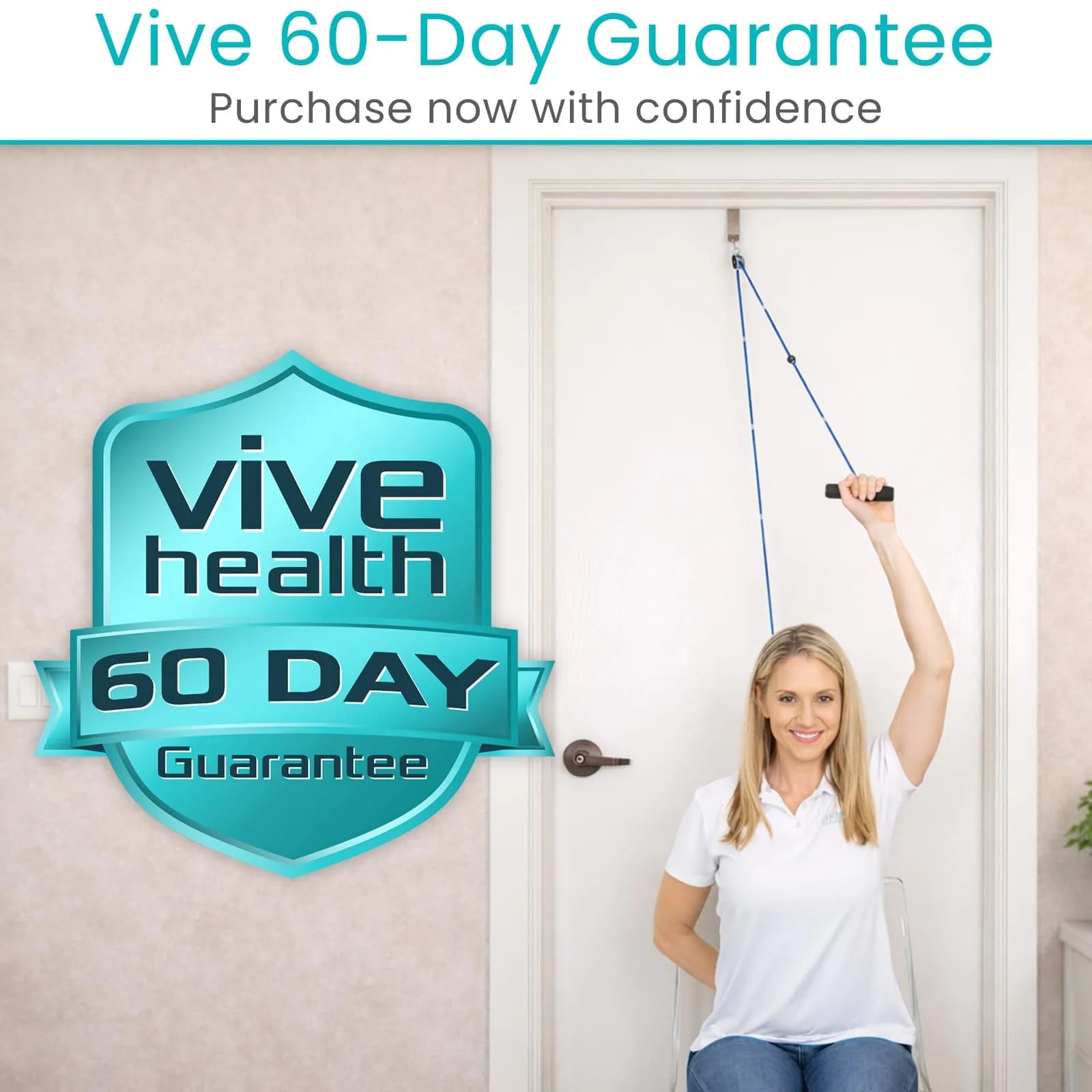 Vive Shoulder Pulley System for Physical Therapy - Rotator Cuff Pain Rehab Exerciser with Metal Pulley & Blue Handles - view 9