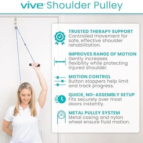 Vive Shoulder Pulley System for Physical Therapy - Rotator Cuff Pain Rehab Exerciser with Metal Pulley & Blue Handles thumbnail 2