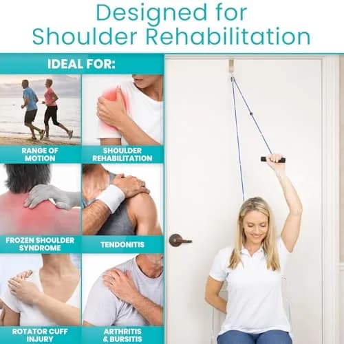 Vive Shoulder Pulley System for Physical Therapy - Rotator Cuff Pain Rehab Exerciser with Metal Pulley & Blue Handles thumbnail 3