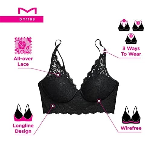 Maidenform Pure Comfort Lace Bralette, Padded Wireless Longline Halter | Soft Foam Cups, Convertible, Plus Size thumbnail 5