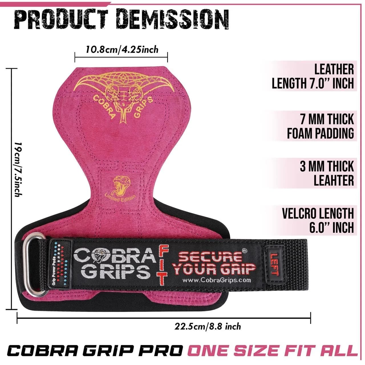 Cobra Grips FIT Red Leather Weight Lifting Gloves with Wrist Wraps - 4.25-7.0" Wrist - view 2