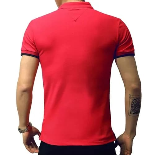 LOGEEYAR Mens Short-Sleeve Slim Fit Cotton Pique Polo Shirt | Classic V-Neck, Red, Large thumbnail 3