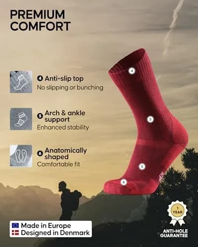 DANISH ENDURANCE Merino Wool Hiking Socks 3-Pack Medium | Crew-Height, Cushioned, Breathable, Anti-Blister thumbnail 3