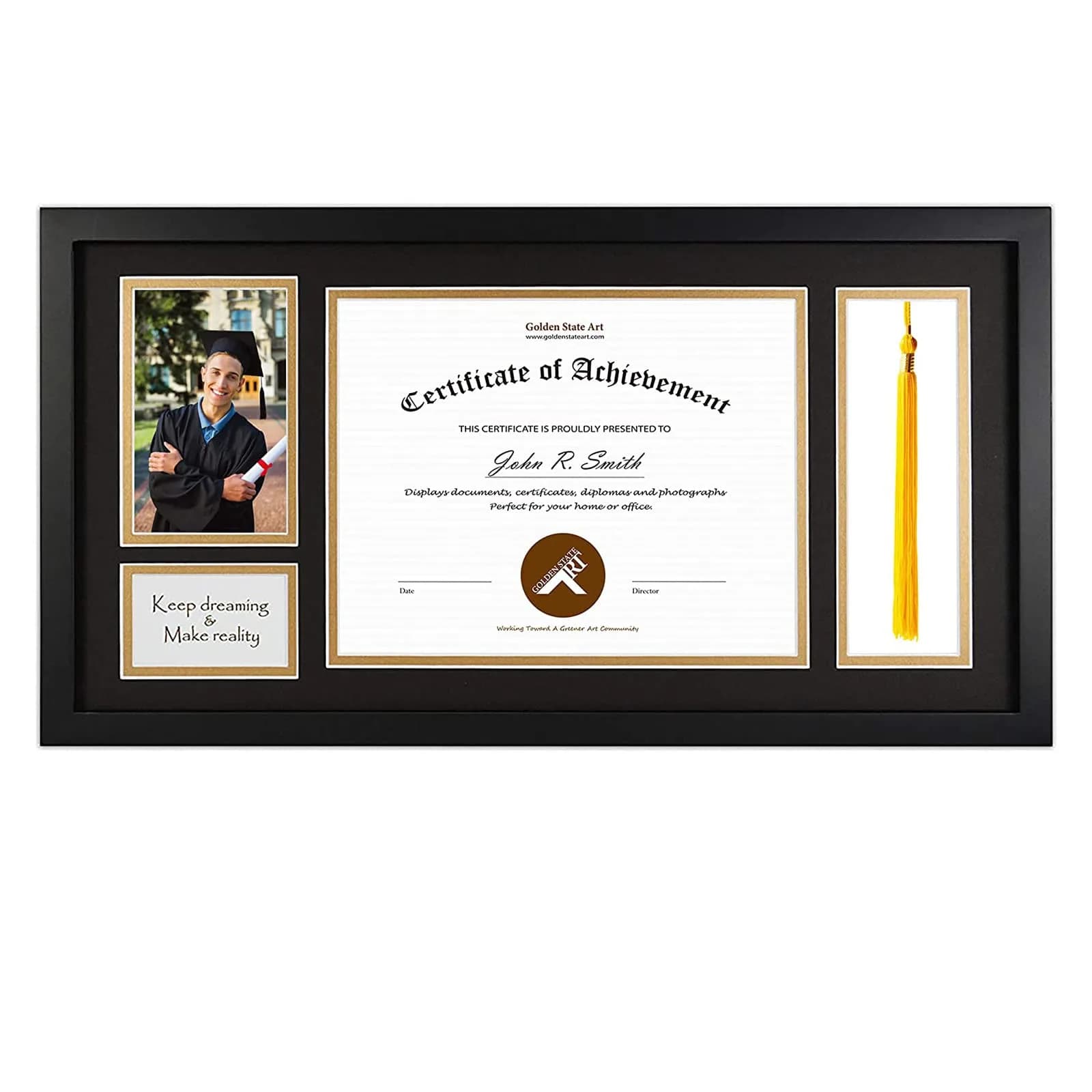 Golden State Art Diploma Frame with Tassel Holder and Photo, Black Wood | Classic Graduation Shadow Box