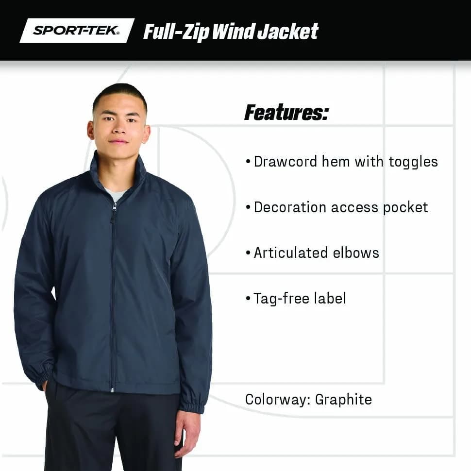 SPORT-TEK Unisex Full Zip Wind Jacket | Water-Resistant, Breathable, Lightweight (70-120c) thumbnail 7