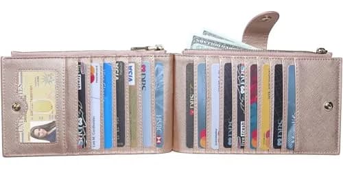Travelambo RFID Wallet Women Large Size Bifold Multi Card Wallet Case with Zipper Pocket, Rose Gold | 15 Card Slots, RFID Blocking thumbnail 8