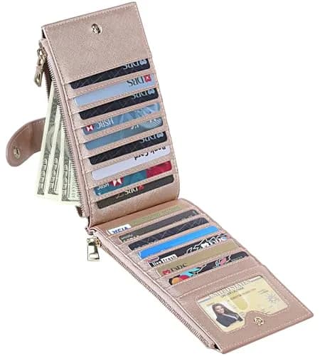 Travelambo RFID Wallet Women Large Size Bifold Multi Card Wallet Case with Zipper Pocket, Rose Gold | 15 Card Slots, RFID Blocking thumbnail 9