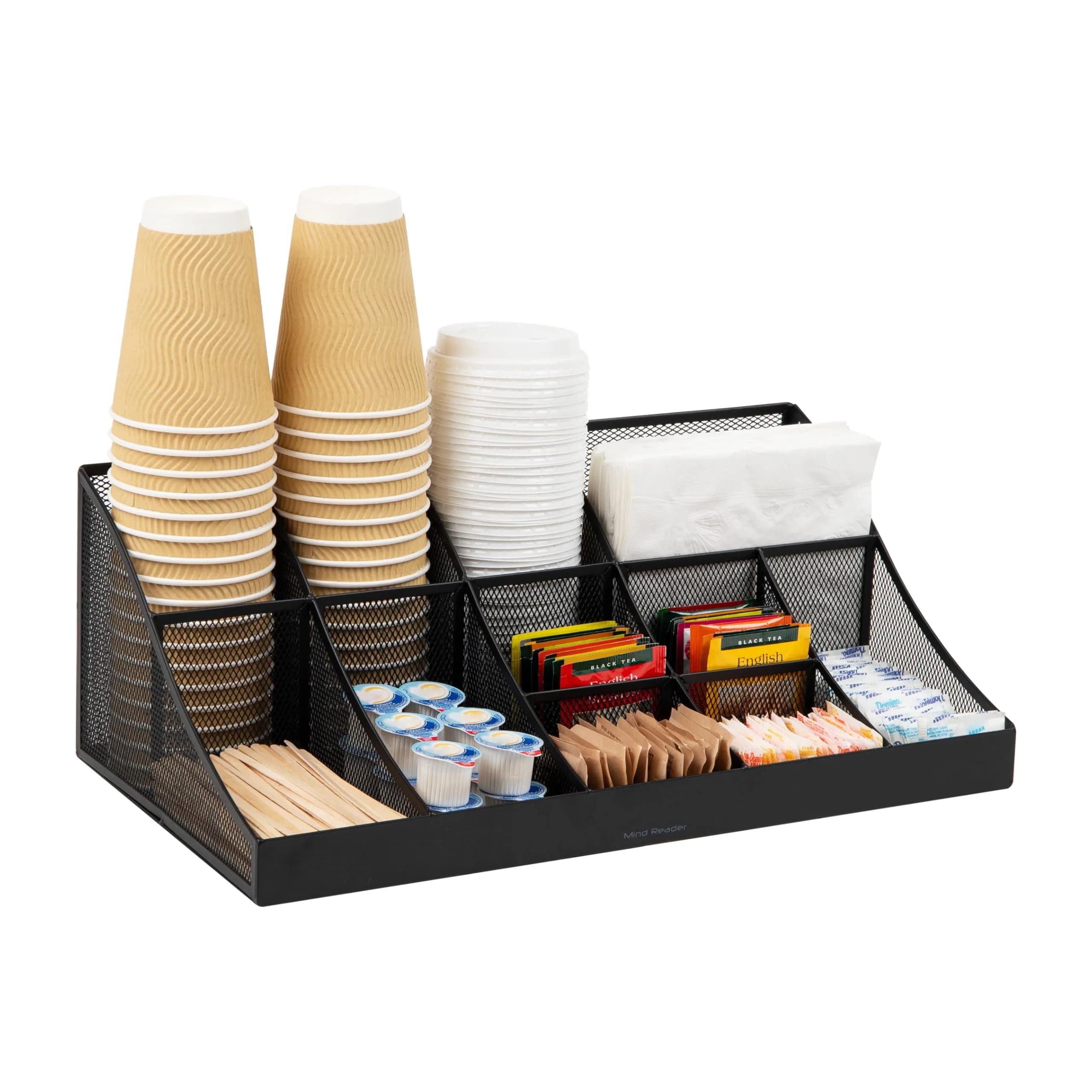 Mind Reader 2-Tier Mesh Organizer 11 Compartments | Black Metal Countertop Storage Caddy (45.40 cm x 24.13 cm x 16.83 cm) - main product image