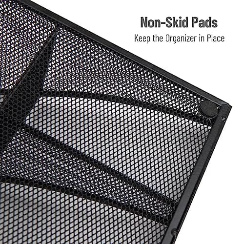 Mind Reader 2-Tier Mesh Organizer 11 Compartments | Black Metal Countertop Storage Caddy (45.40 cm x 24.13 cm x 16.83 cm) thumbnail 4