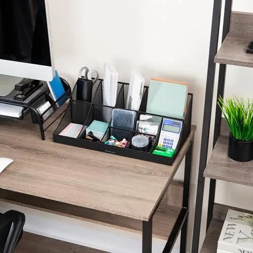 Mind Reader 2-Tier Mesh Organizer 11 Compartments | Black Metal Countertop Storage Caddy (45.40 cm x 24.13 cm x 16.83 cm) thumbnail 6