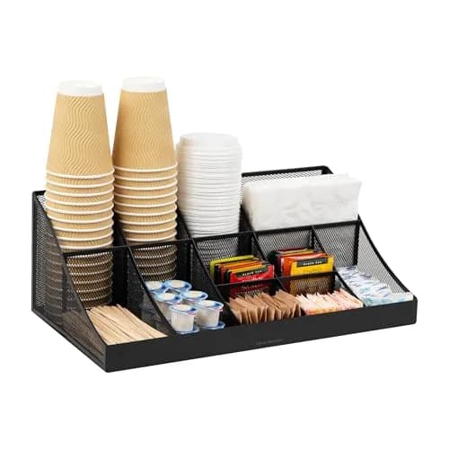 Mind Reader 2-Tier Mesh Organizer 11 Compartments | Black Metal Countertop Storage Caddy (45.40 cm x 24.13 cm x 16.83 cm) thumbnail 1