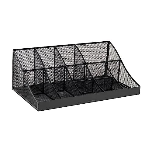 Mind Reader 2-Tier Mesh Organizer 11 Compartments | Black Metal Countertop Storage Caddy (45.40 cm x 24.13 cm x 16.83 cm) thumbnail 7