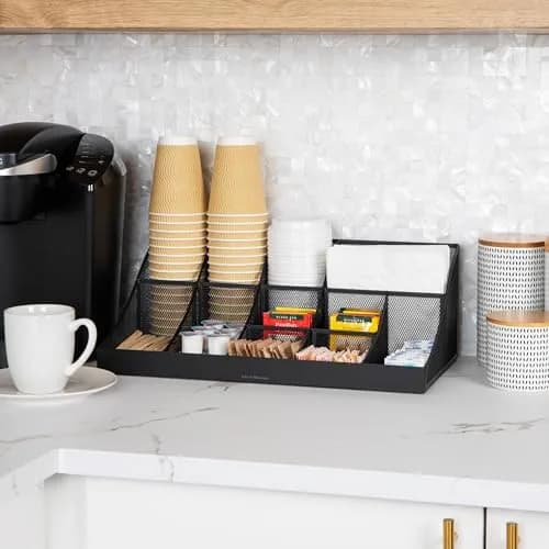 Mind Reader 2-Tier Mesh Organizer 11 Compartments | Black Metal Countertop Storage Caddy (45.40 cm x 24.13 cm x 16.83 cm) thumbnail 2