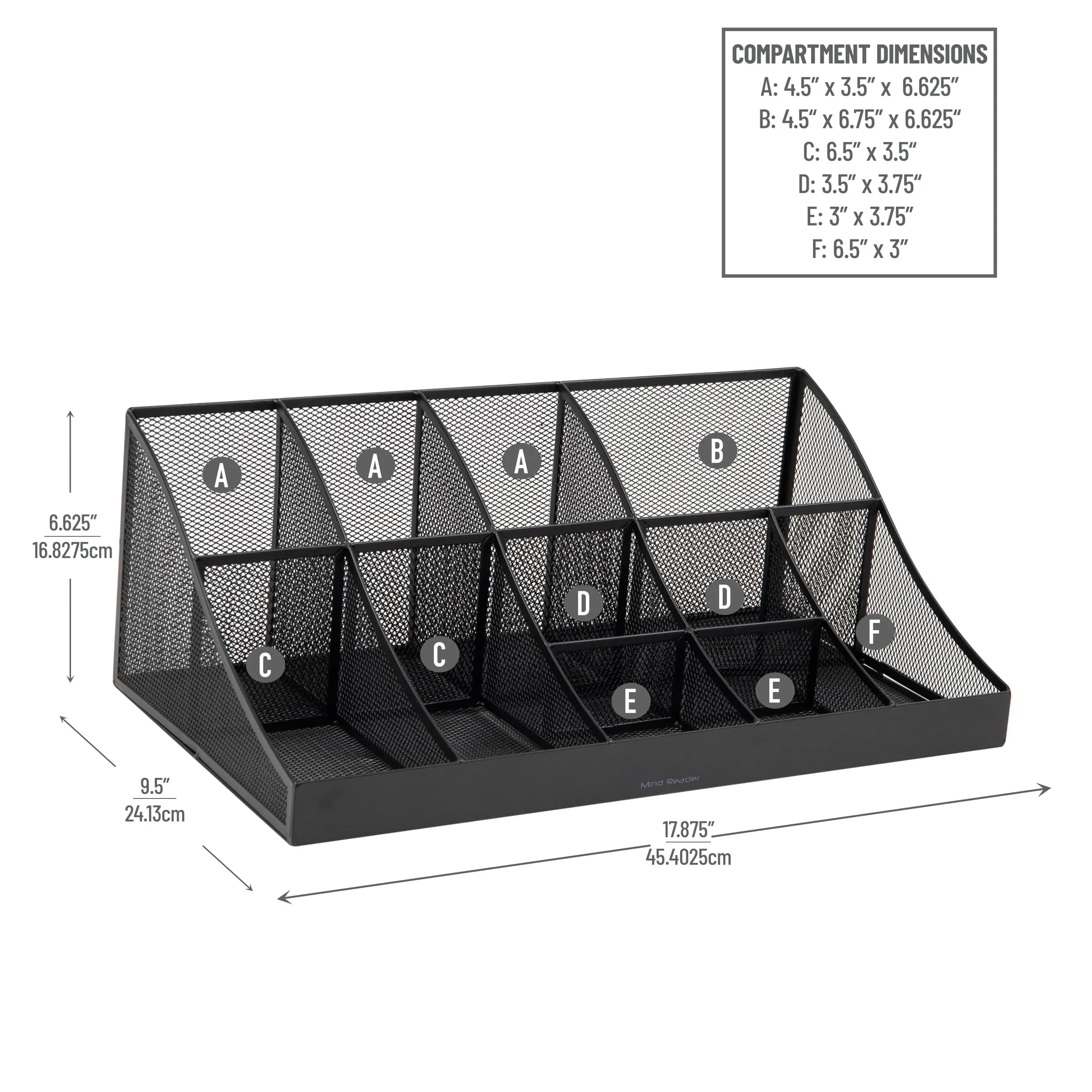 Mind Reader 2-Tier Mesh Organizer 11 Compartments | Black Metal Countertop Storage Caddy (45.40 cm x 24.13 cm x 16.83 cm) - view 3