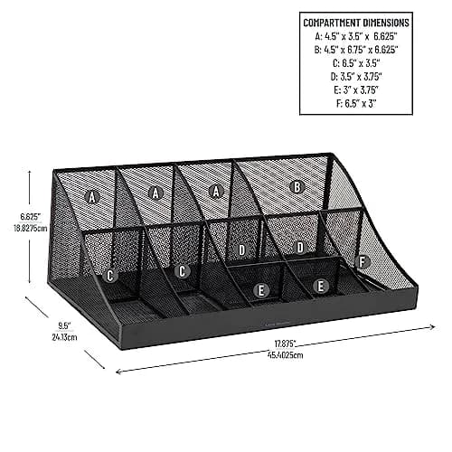 Mind Reader 2-Tier Mesh Organizer 11 Compartments | Black Metal Countertop Storage Caddy (45.40 cm x 24.13 cm x 16.83 cm) thumbnail 3