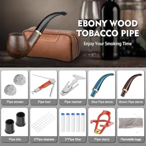 Scotte Handmade Pipe Set with Leather Pouch & Accessories | Brown Wood Pipe Kit (10-Piece Set) thumbnail 5