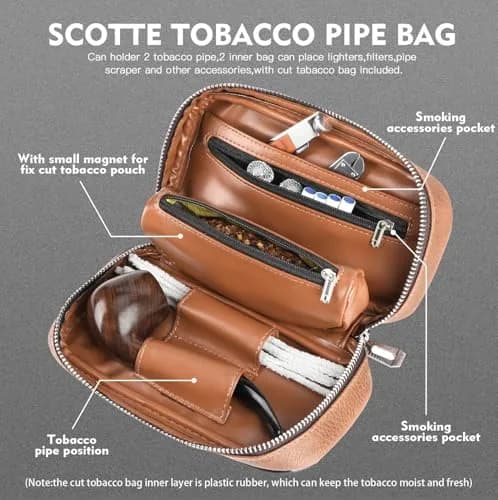 Scotte Handmade Pipe Set with Leather Pouch & Accessories | Brown Wood Pipe Kit (10-Piece Set) thumbnail 6