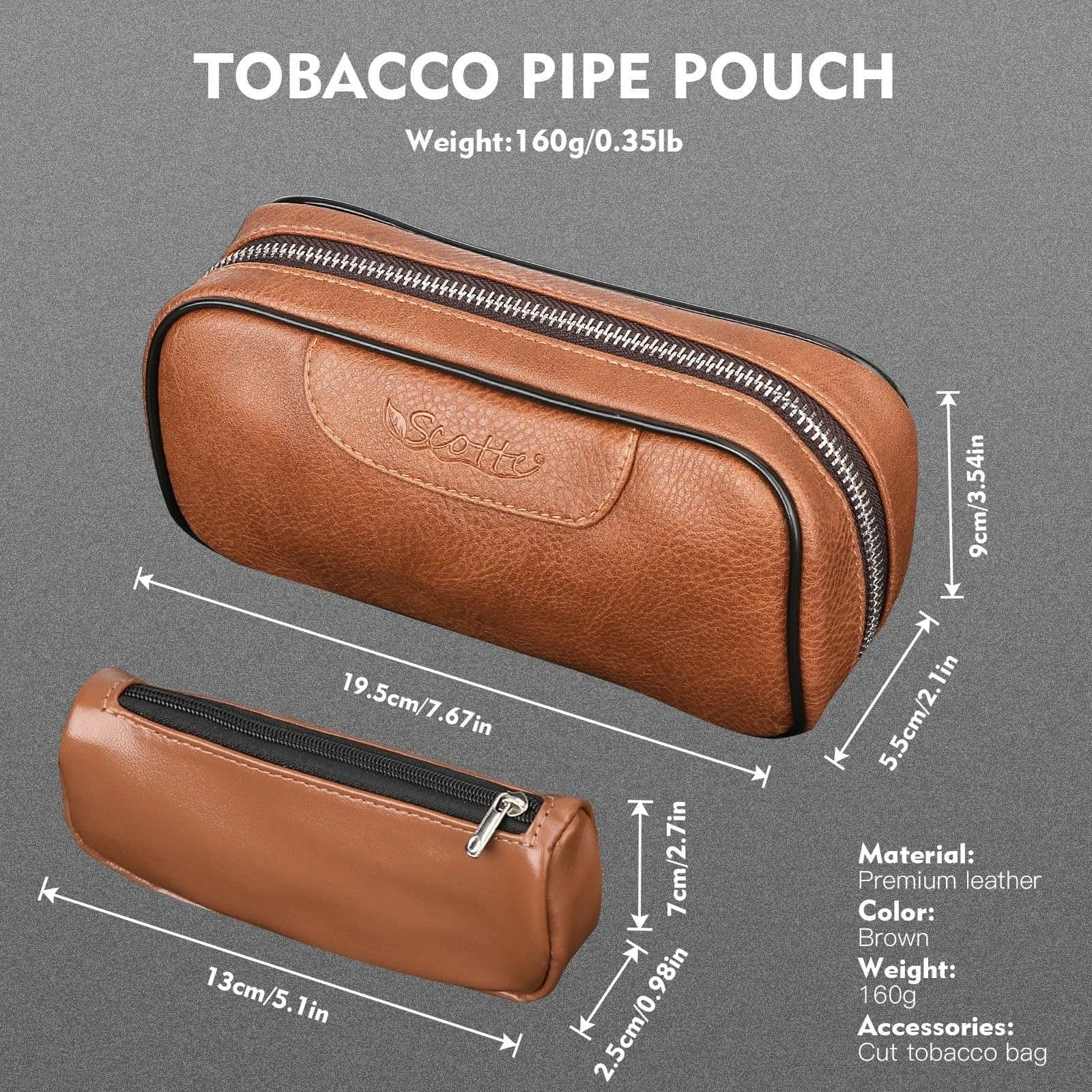 Scotte Handmade Pipe Set with Leather Pouch & Accessories | Brown Wood Pipe Kit (10-Piece Set) - view 3