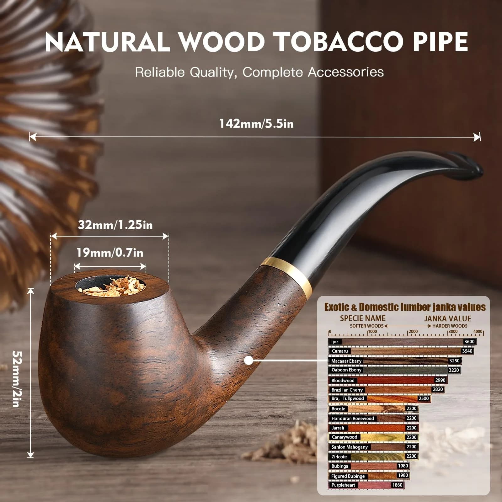 Scotte Handmade Pipe Set with Leather Pouch & Accessories | Brown Wood Pipe Kit (10-Piece Set) - view 4