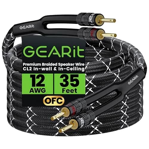 GEARit 12 Gauge Braided Speaker Cable with Banana Plugs 35 ft (10.67 m) | CL2 Rated OFC Copper Wire thumbnail 1