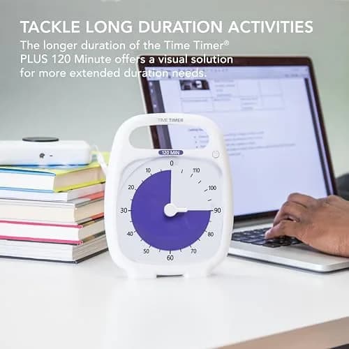 TIME TIMER PLUS 120 Minute Desk Visual Timer with Silent Operation | 2-Hour Visual Countdown for Classroom & Office thumbnail 2