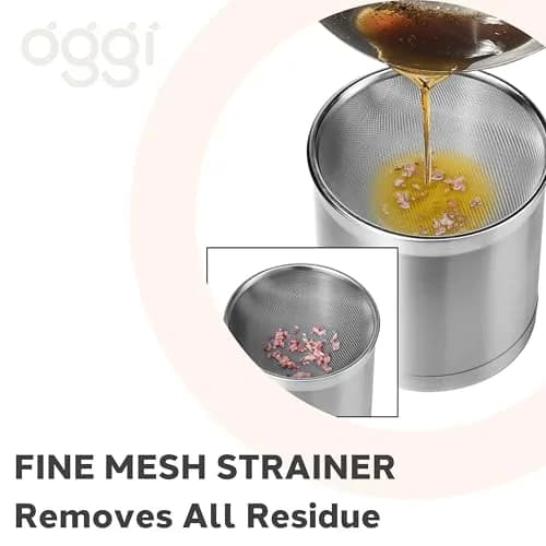 Oggi Stainless Steel Jumbo Grease Container with Removable Strainer and Snug Lid | Large Capacity for Kitchen & RV (70-120 chars) thumbnail 5
