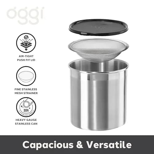Oggi Stainless Steel Jumbo Grease Container with Removable Strainer and Snug Lid | Large Capacity for Kitchen & RV (70-120 chars) thumbnail 2